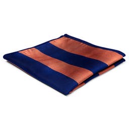 Pochette de costume en soie à rayures bleu marine et orange