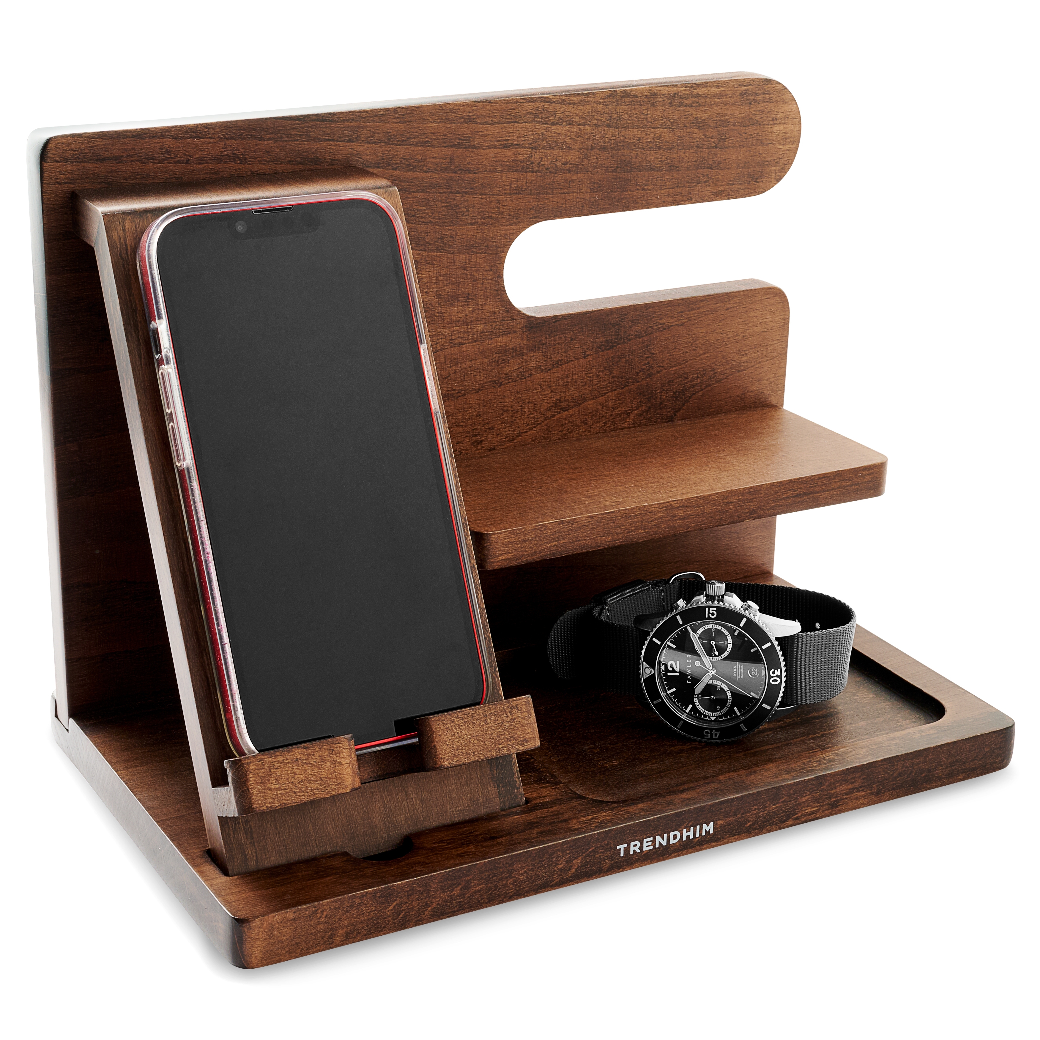 Dark Wood Phone Stand and Desk Organiser - 2