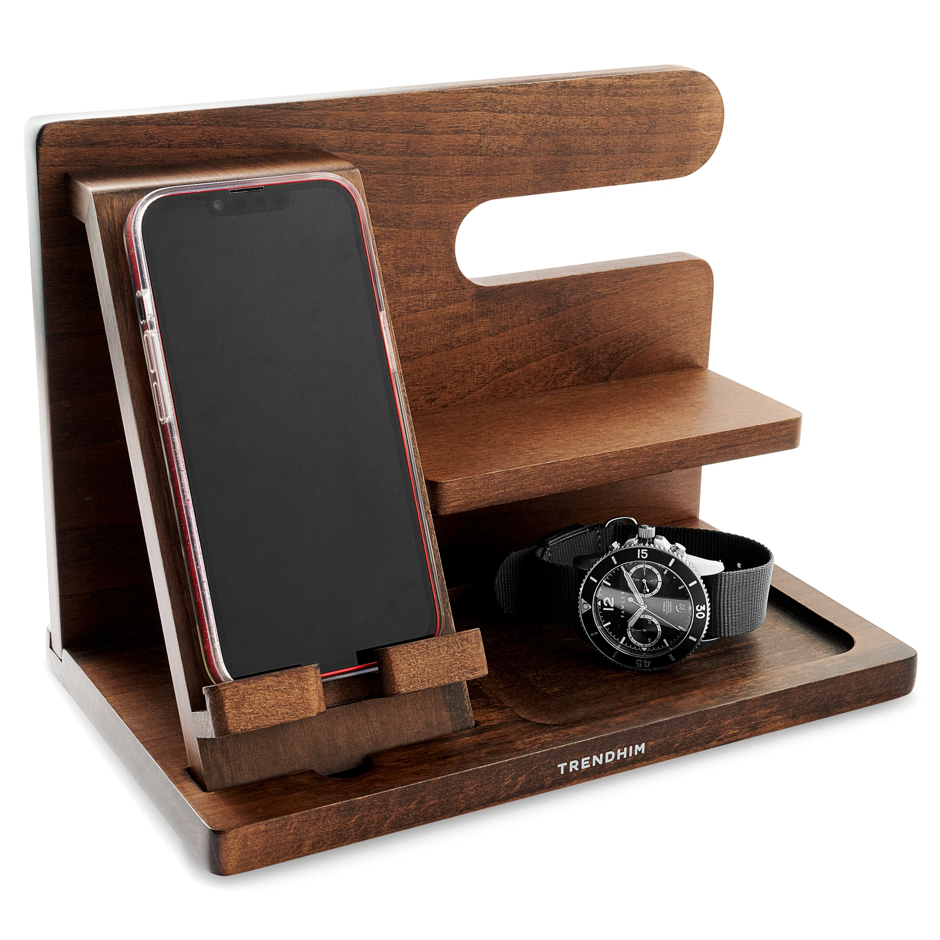 Organiseur de bureau avec support pour téléphone en bois foncé | En Organiseur de bureau avec support pour téléphone en bois foncé | En