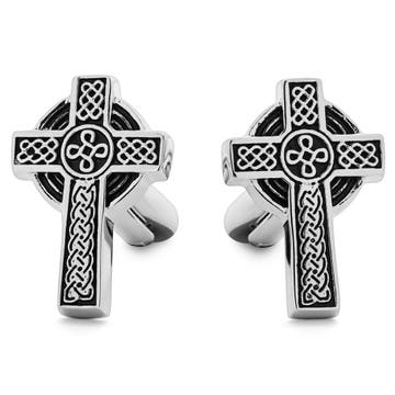 Silberfarben gemusterte Kreuz-Manschettenknöpfe Silberfarben gemusterte Kreuz-Manschettenknöpfe