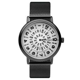 Ambitio | Black Watch With White Rotating Dial & Stainless Steel Mesh Strap