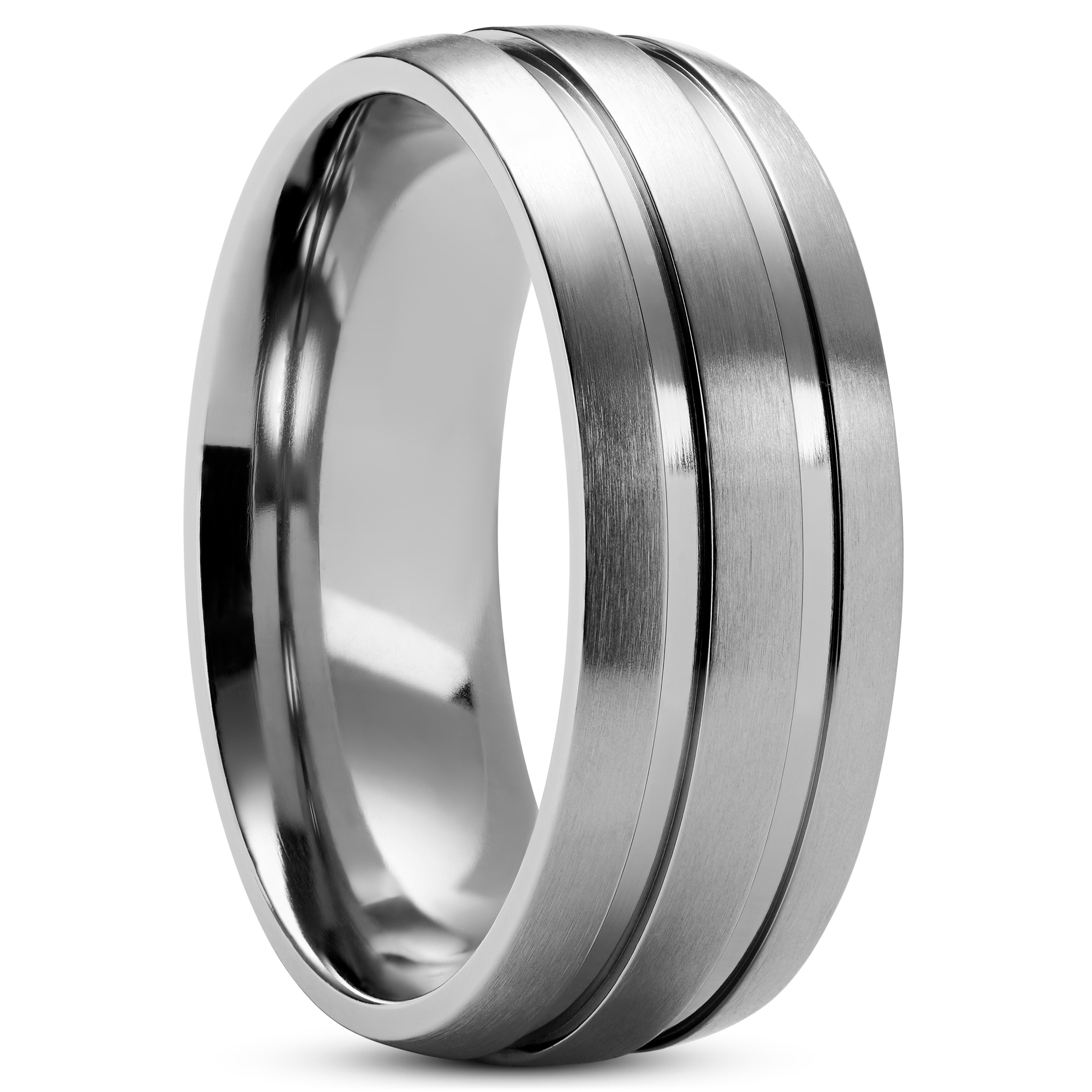 Aesop | 8 mm Silver-Tone Titanium With Line Details Ring