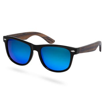 Sorte & Blå Ibenholtsolbriller med Polariserede Glas