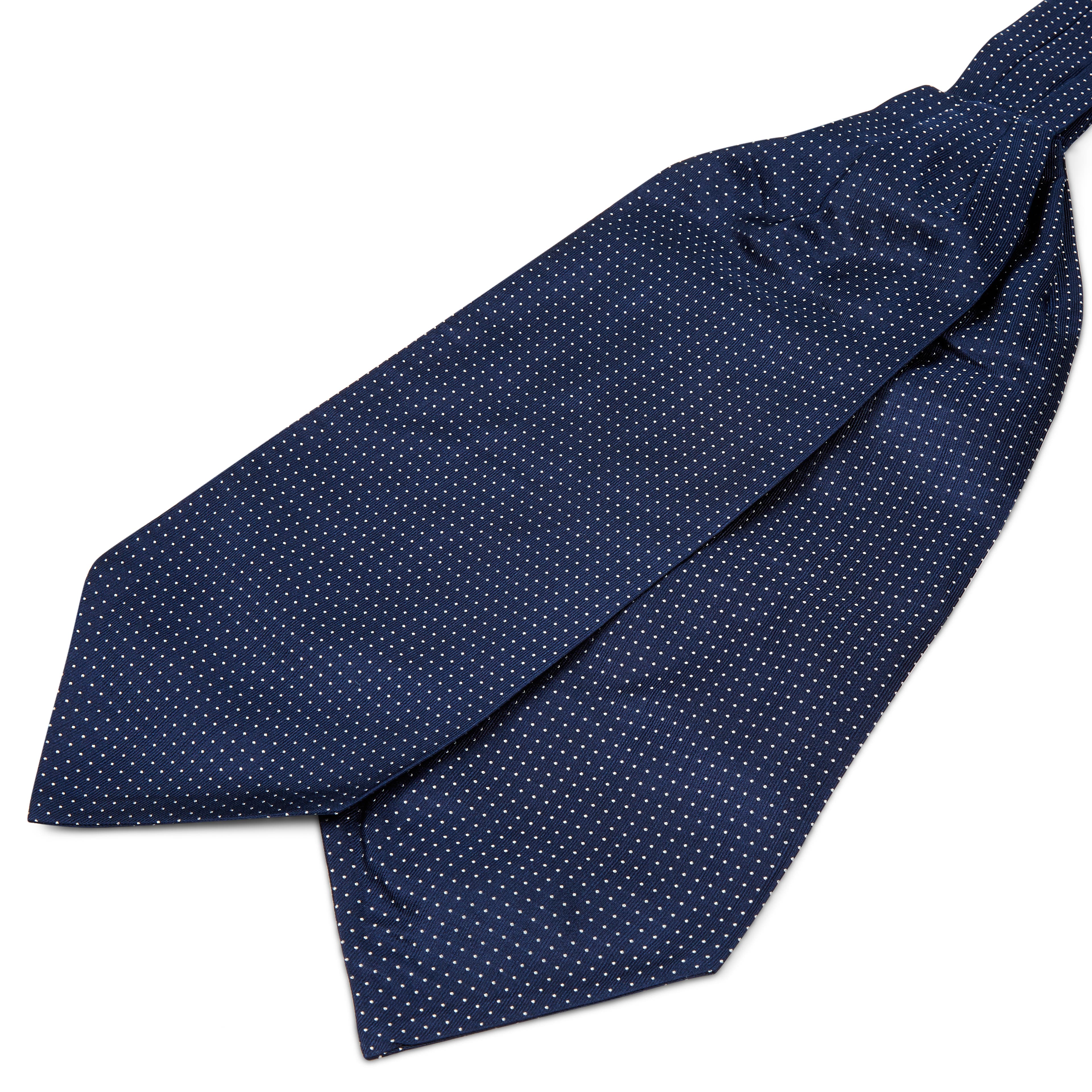 Cravatta ascot in seta blu navy con fantasia a pois