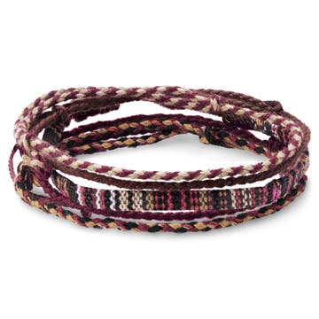 Dunkelrotes, bunt gemustertes Textilarmband im Surfer-Style Dunkelrotes, bunt gemustertes Textilarmband im Surfer-Style