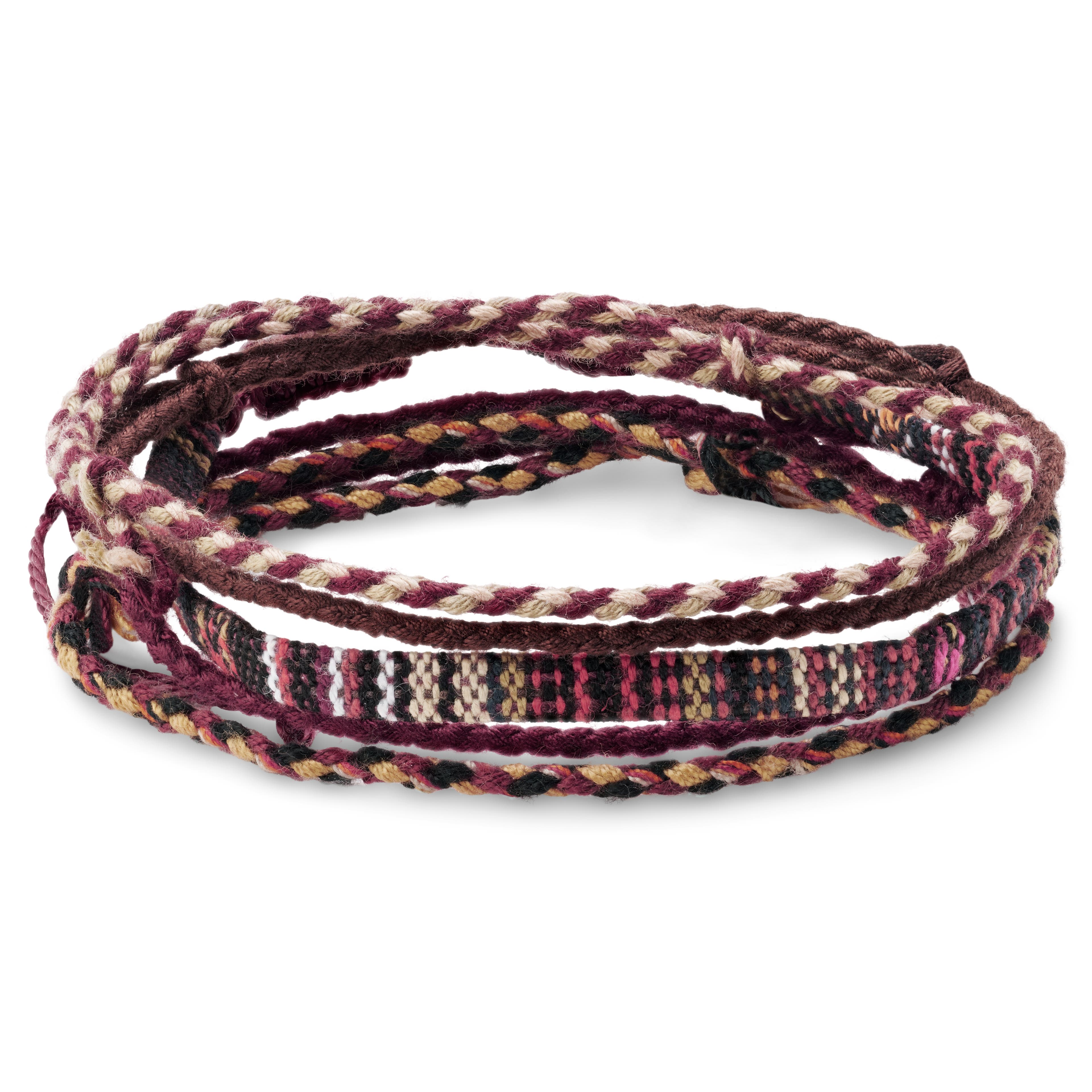 Pulseira de Surfista em Tecido Vermelho-escuro Multicolorida Pulseira de Surfista em Tecido Vermelho-escuro Multicolorida