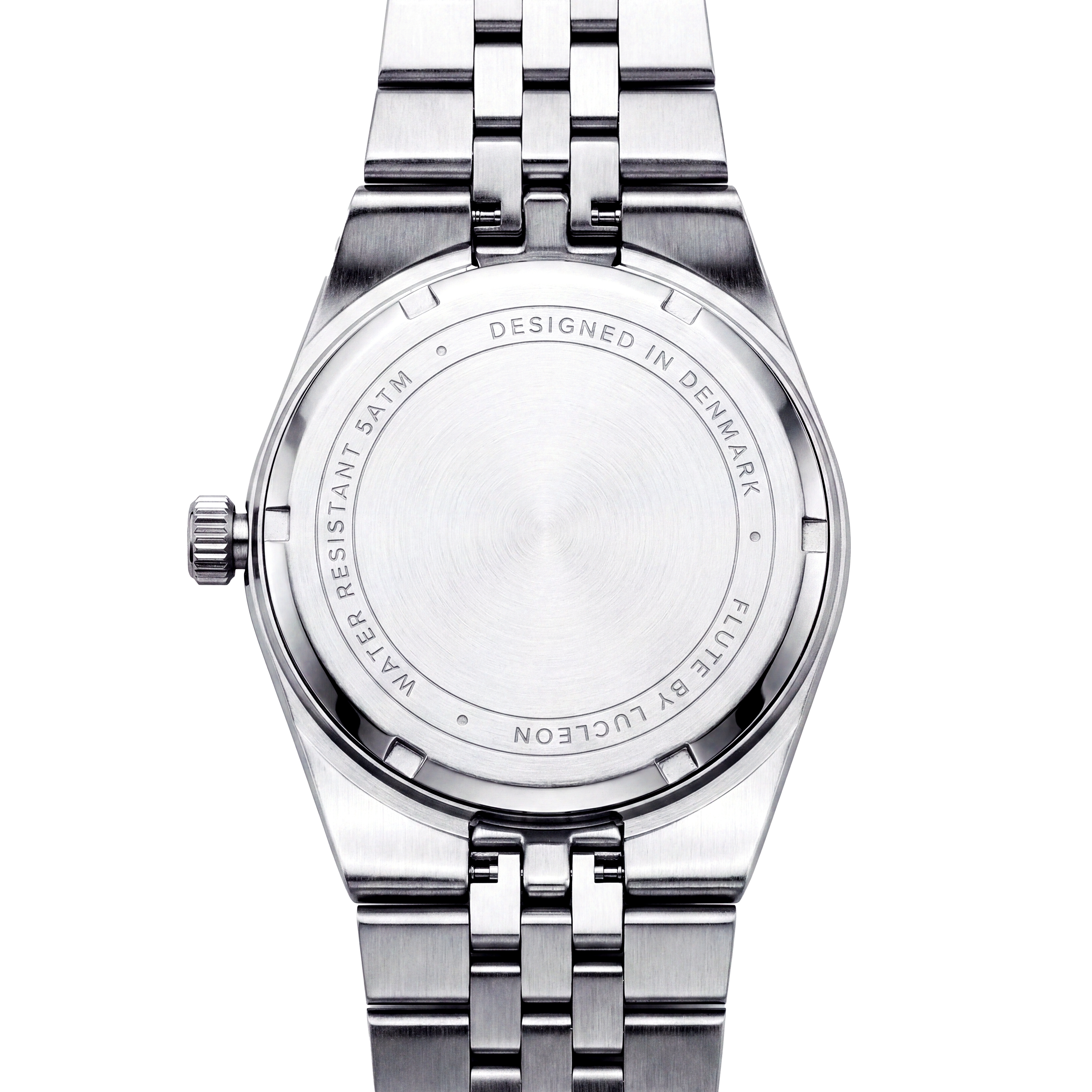 Flute | Reloj de acero inoxidable en tono plateado con esfera con efecto rayos de sol azul marino y correa Jubilee - 5