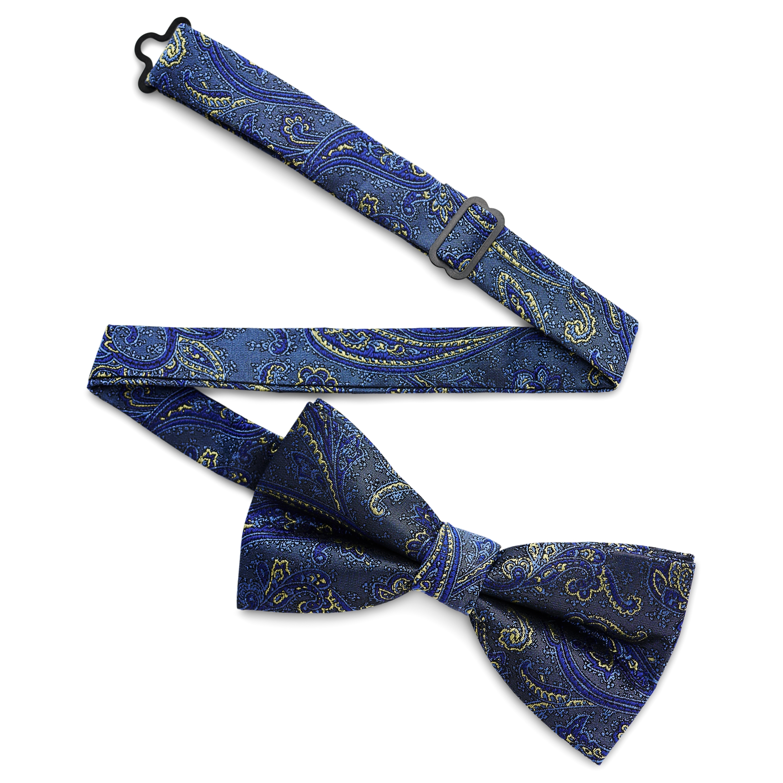 Nœud papillon pré-noué en soie à motif cachemire bleu clair et doré - 5