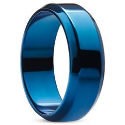 Ferrum | 8 mm Gepolijste Blauwe Roestvrijstalen Ring met Afgeschuinde Randen