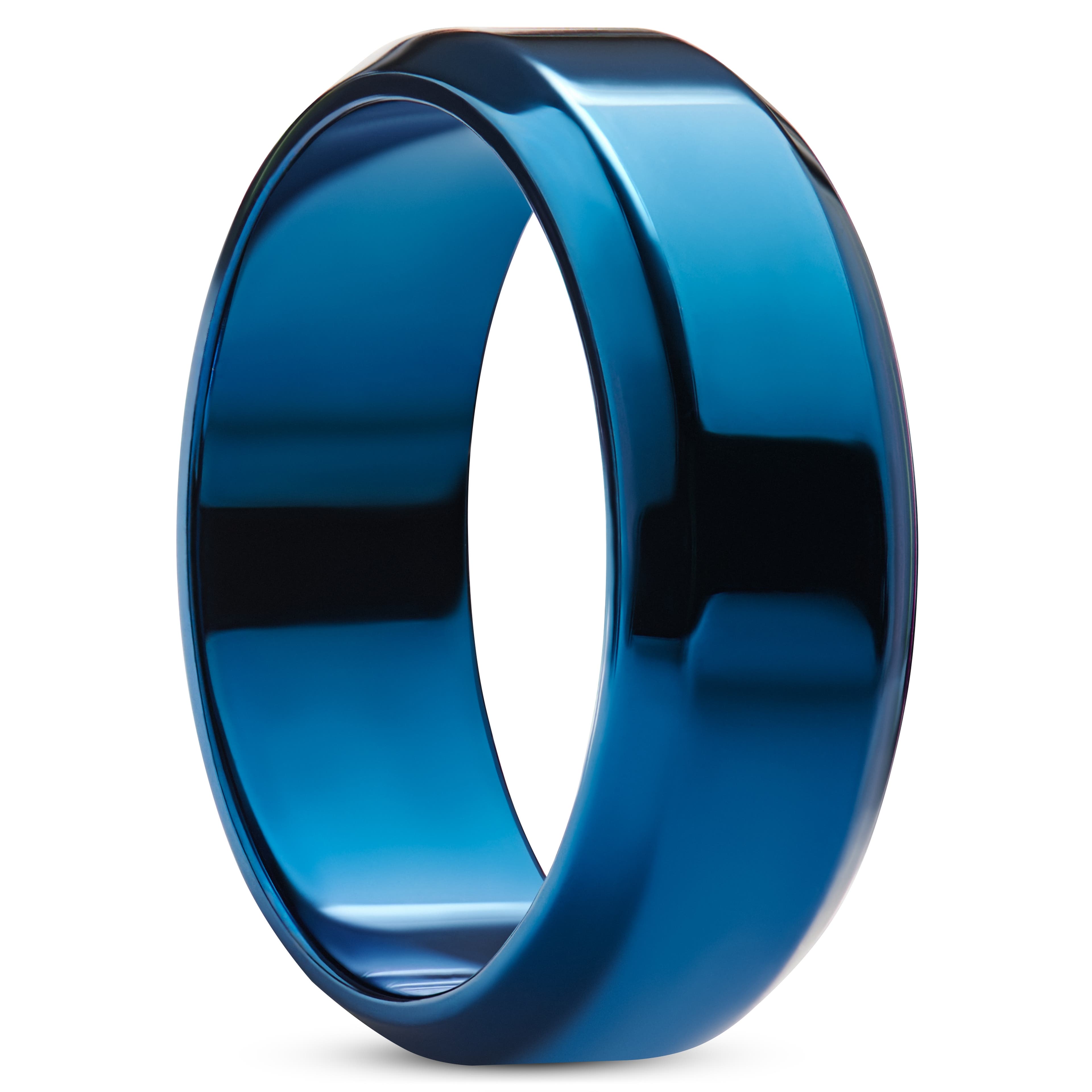 Ferrum | Син полиран стоманен пръстен със скосени ръбове 8 мм