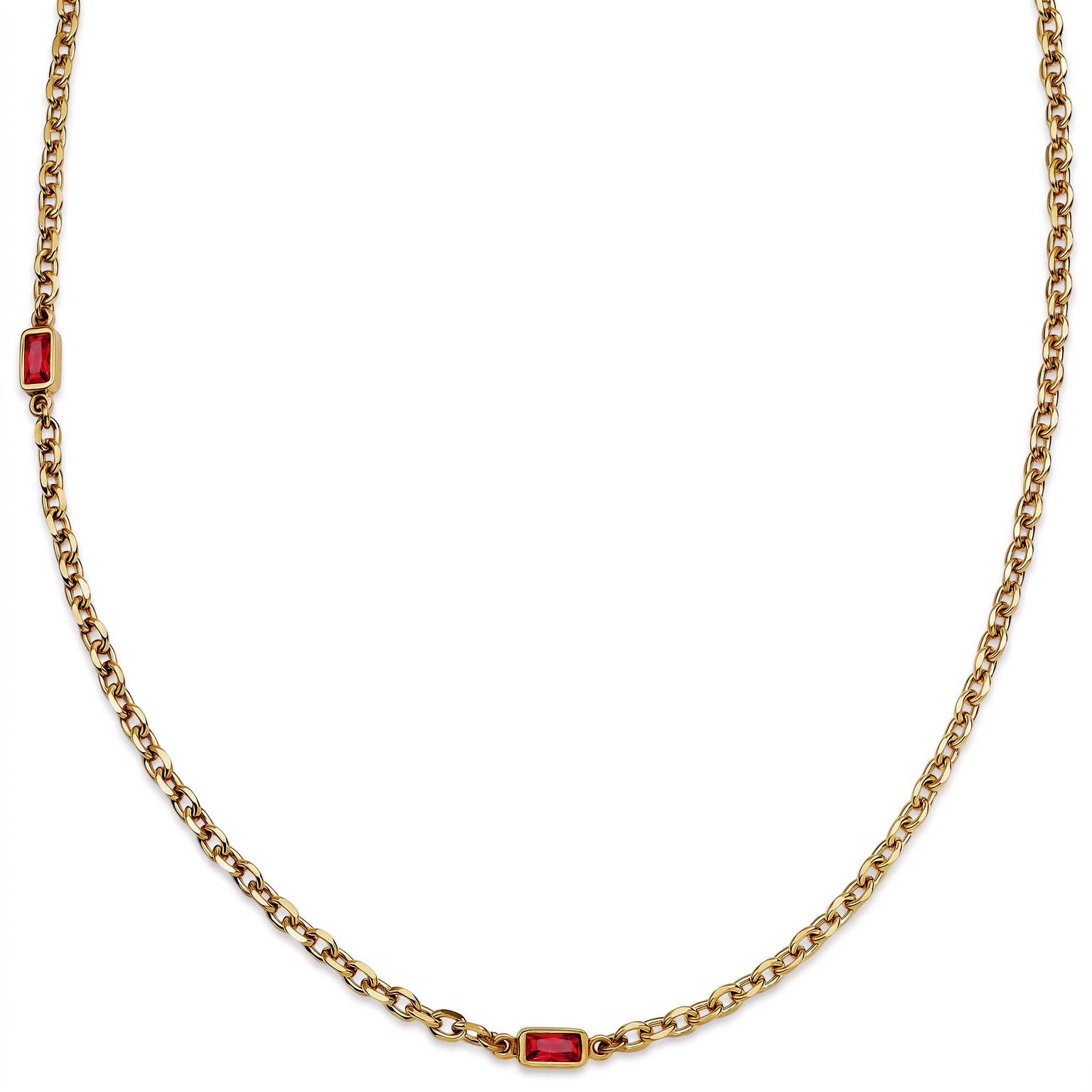 Prism | Collar de eslabón doble dorado con piedras de cristal rojas Prism | Collar de eslabón doble dorado con piedras de cristal rojas
