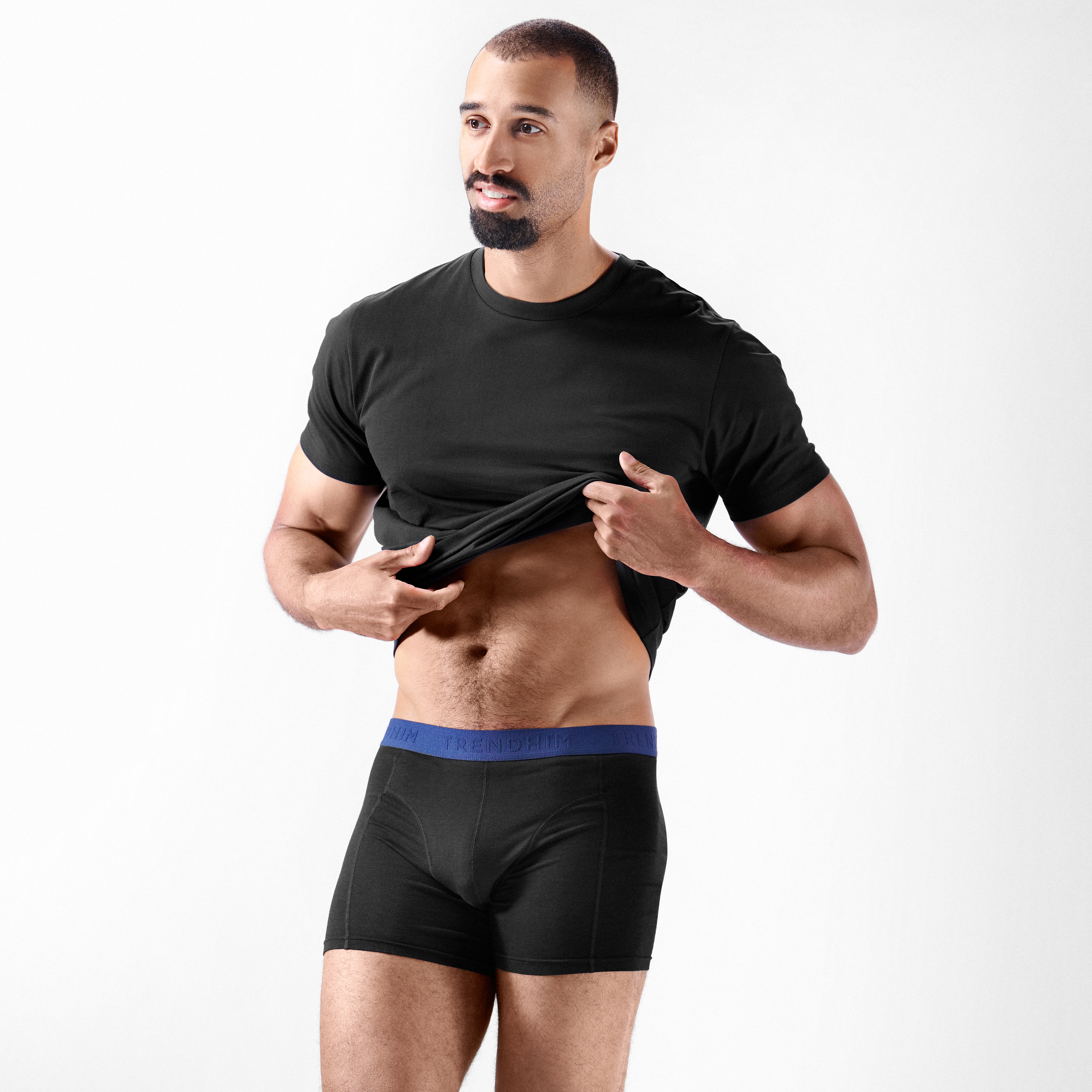 M - FlexFeel | 3-Pak Sorte Boxershorts i Bomuld m. Kongeblå Linning - 2