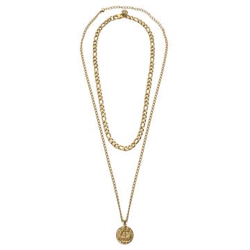 Gold-tone Viking Coin and Figaro Chain Layering Set