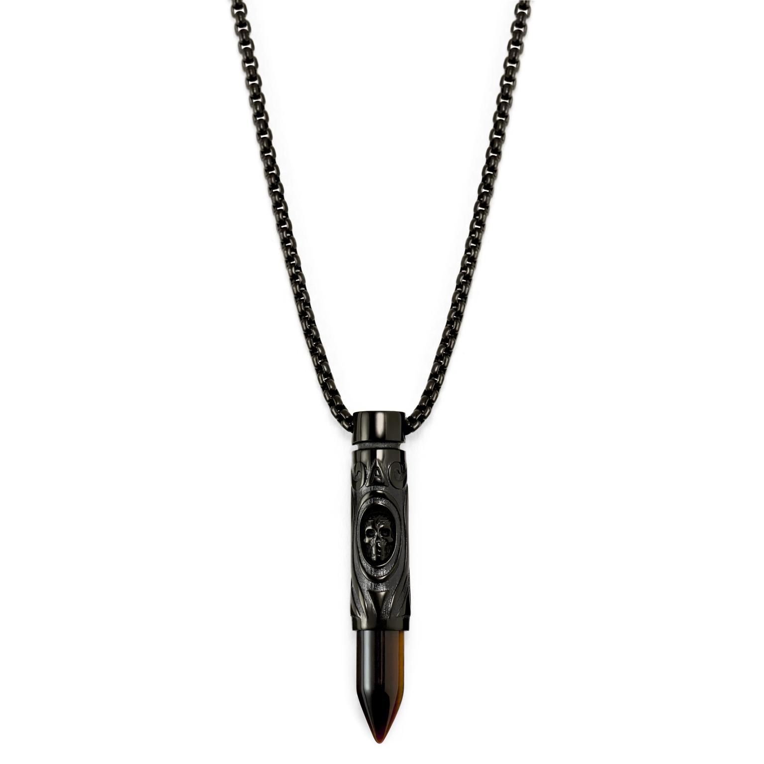 Μαύρο Ατσάλινο Κολιέ Κρεμαστό Rico Skull Bullet με Μάτι Τίγρης Μαύρο Ατσάλινο Κολιέ Κρεμαστό Rico Skull Bullet με Μάτι Τίγρης