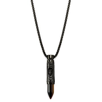 Rico | Black Stainless Steel Skull & Tiger's Eye Bullet Box Chain Necklace