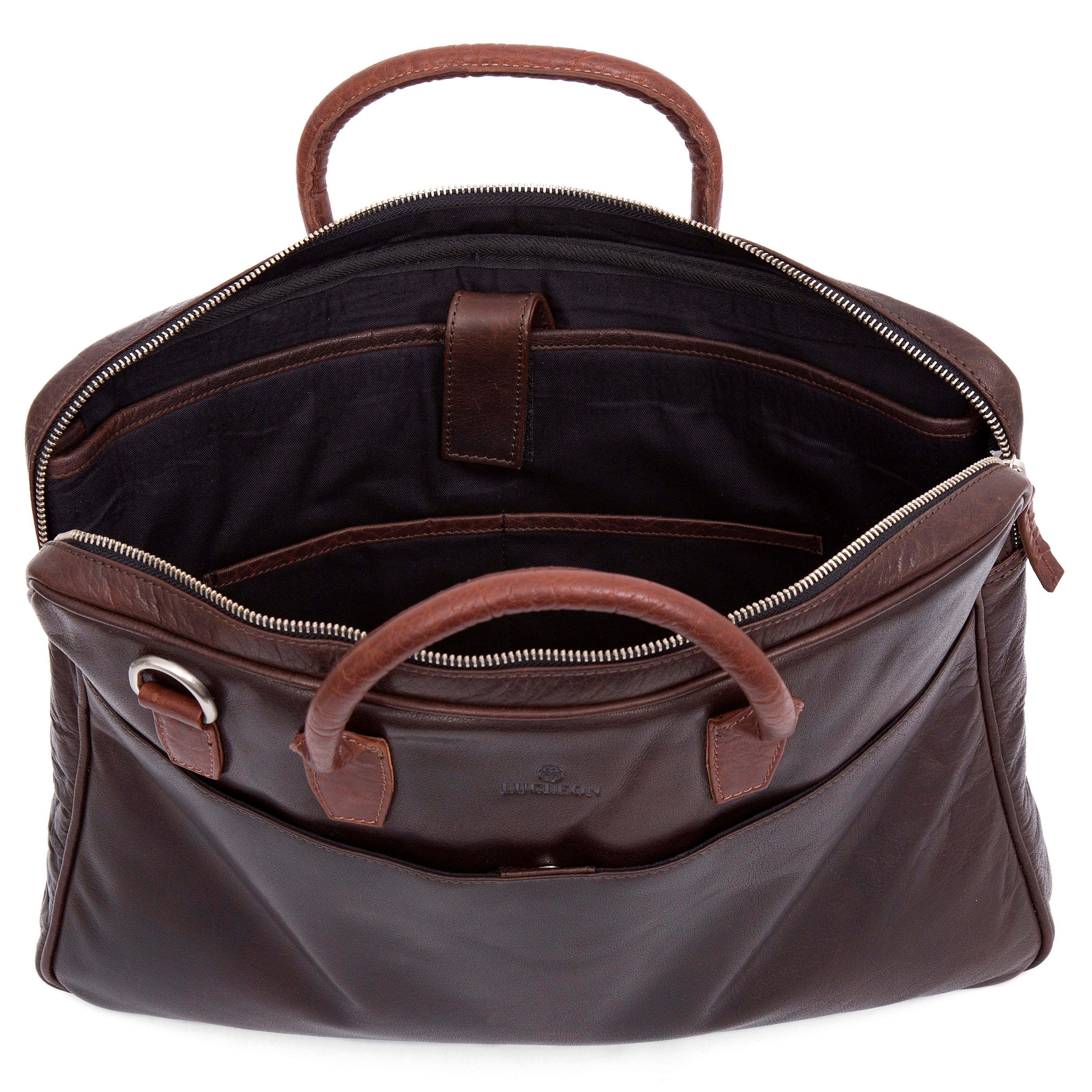 Brązowo-kasztanowo skórzana smukła torba biznesowa Montreal Slim 15' - 2