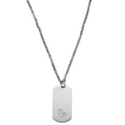 Zodiac | Silver-Tone Stainless Steel Capricorn Star Sign Dog Tag Cable Chain Necklace