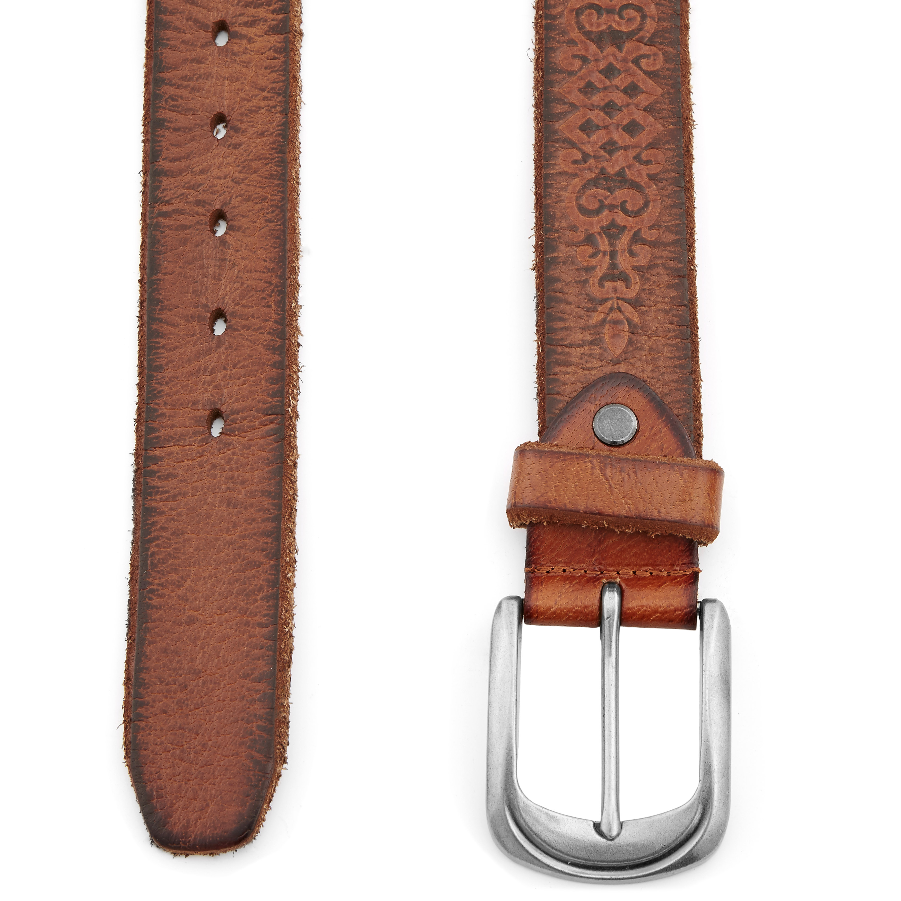 Brunt Dekorativt Læderbælte - 2