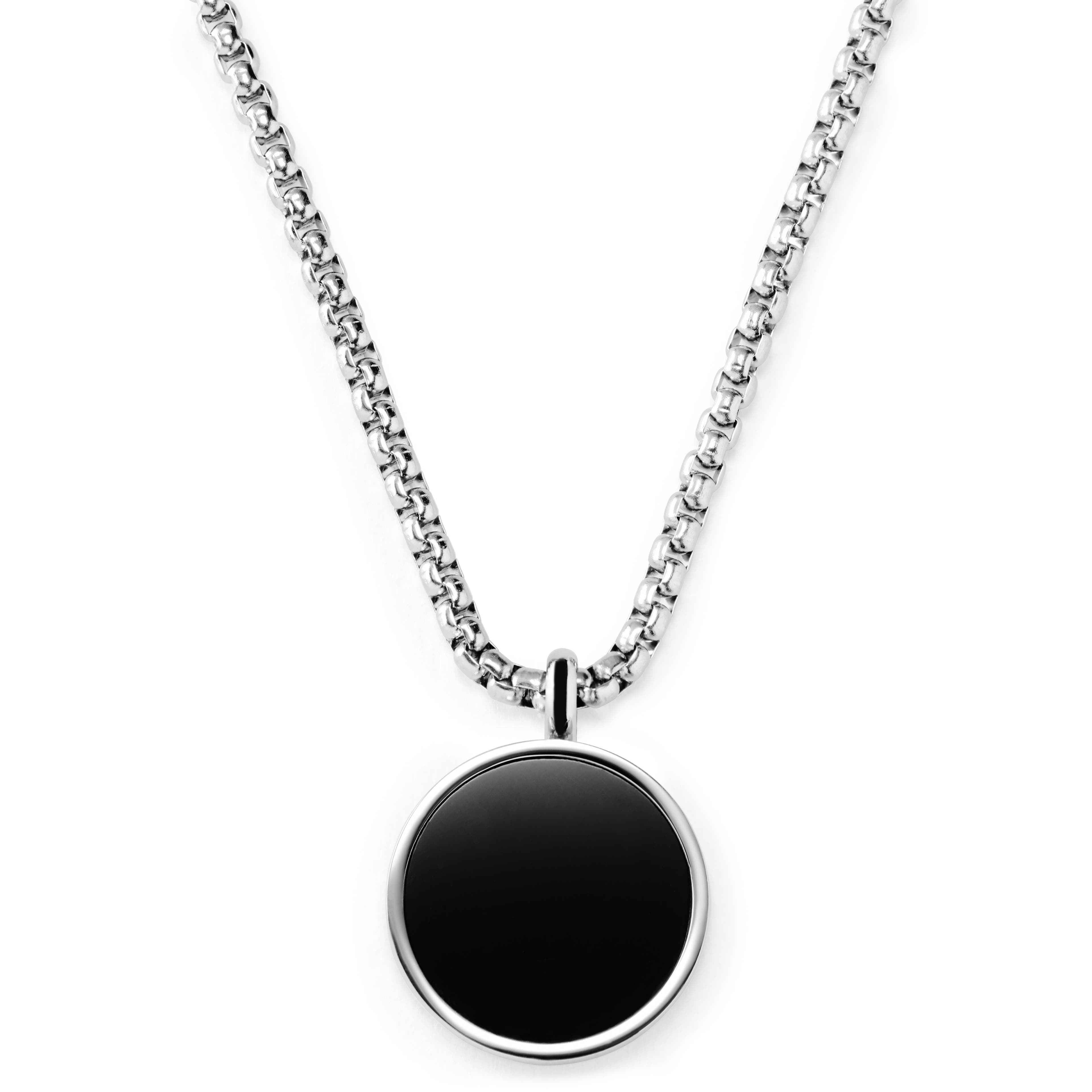 Orisun | Silver-Tone Stainless Steel & Black Onyx Circle Chain Necklace