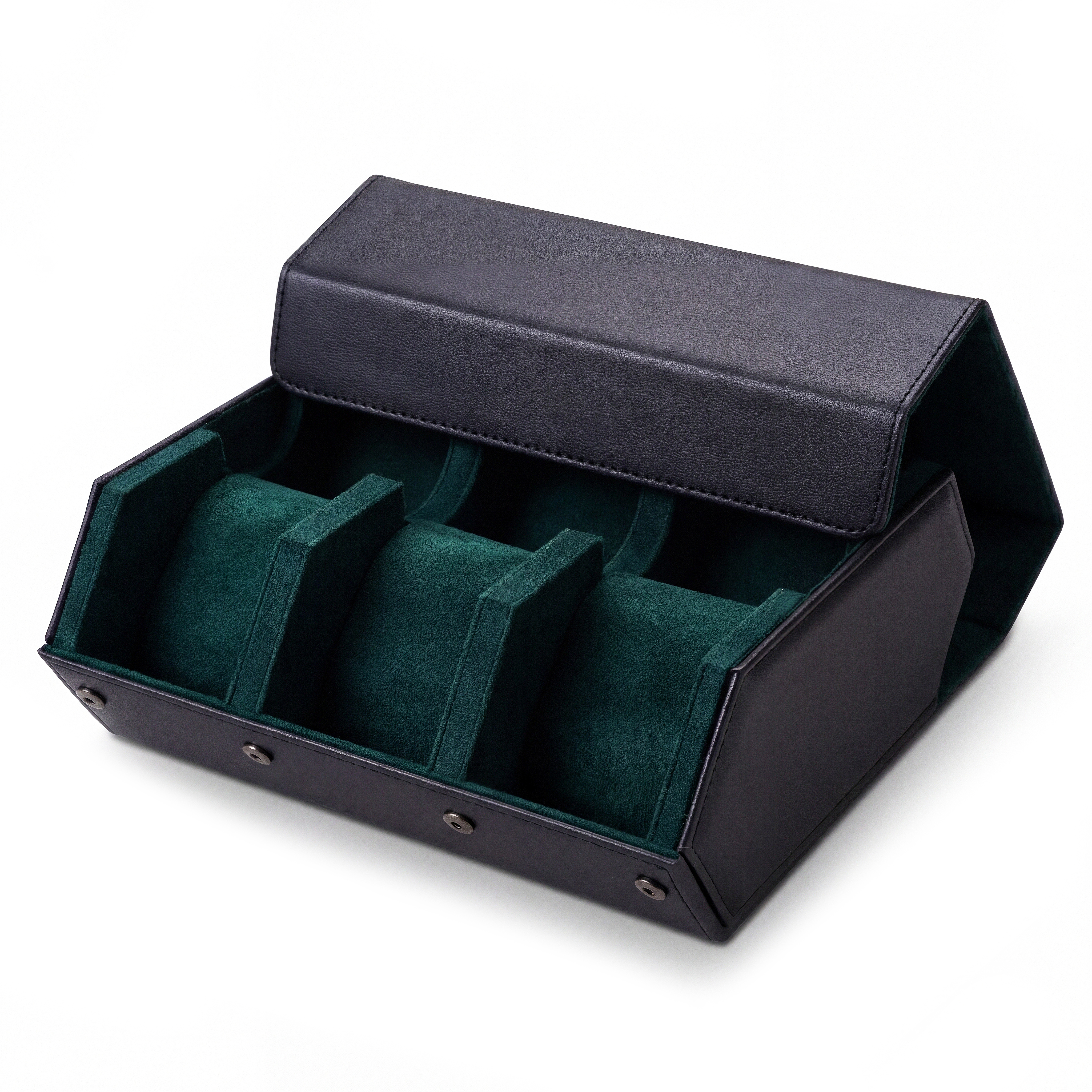 Hexa | Black & Green Faux Leather Hexagonal Watch Box - 6 Watches - 3