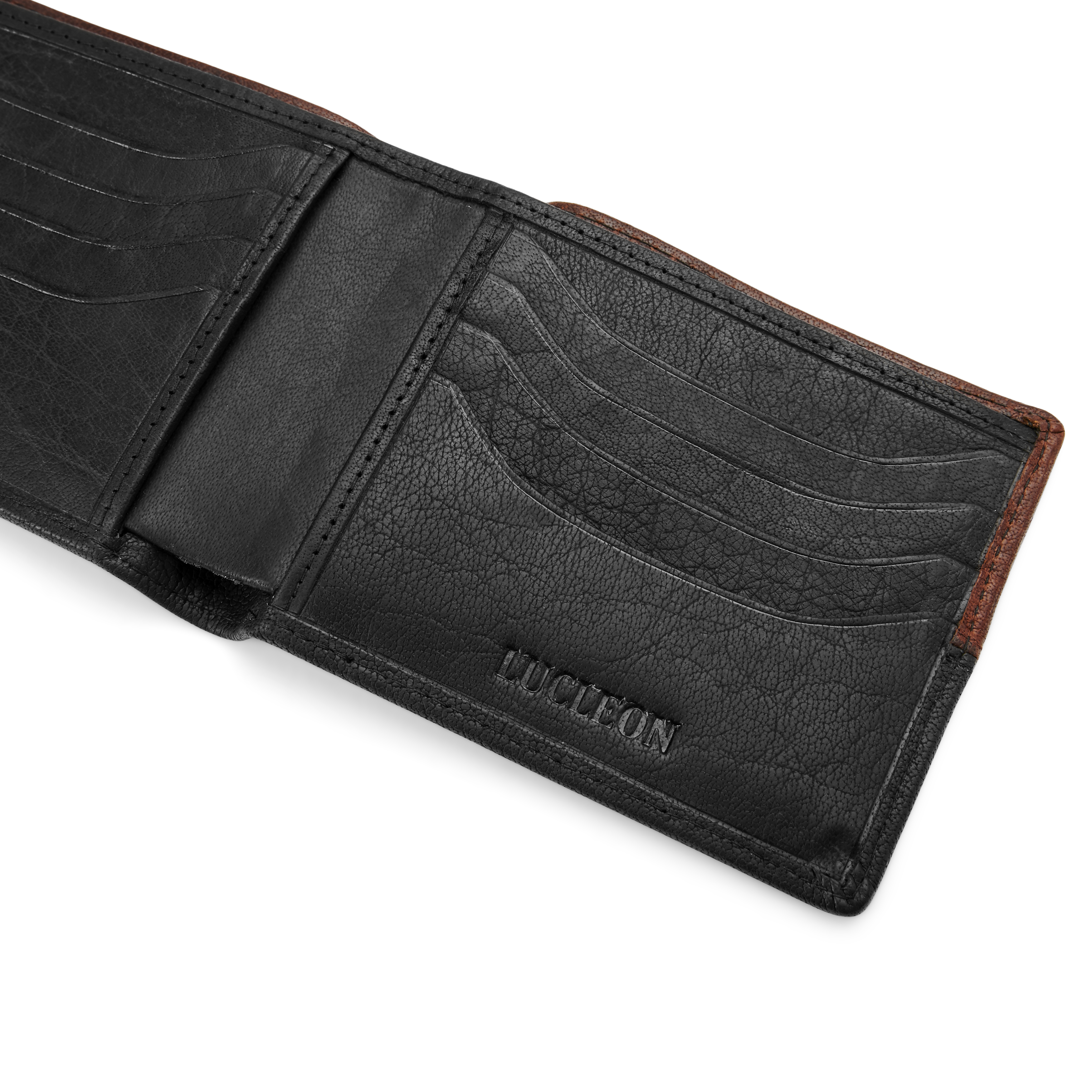 Portefeuille en cuir noir et marron cousu Montreal - 8