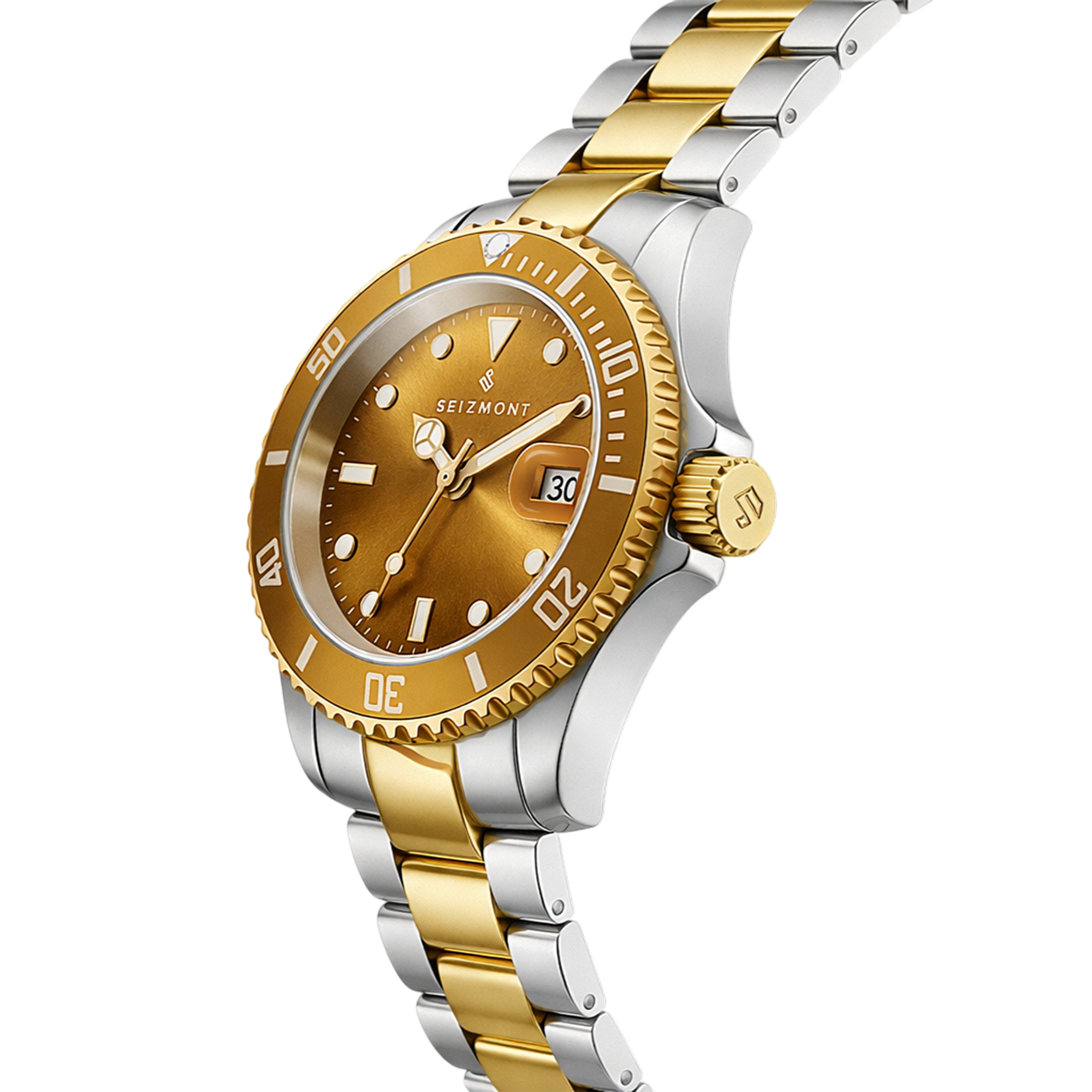 Tide II | Silver & Gold-Tone Stainless Steel Quartz Movement Dive Watch With Champagne Dial & Cyclops - 2