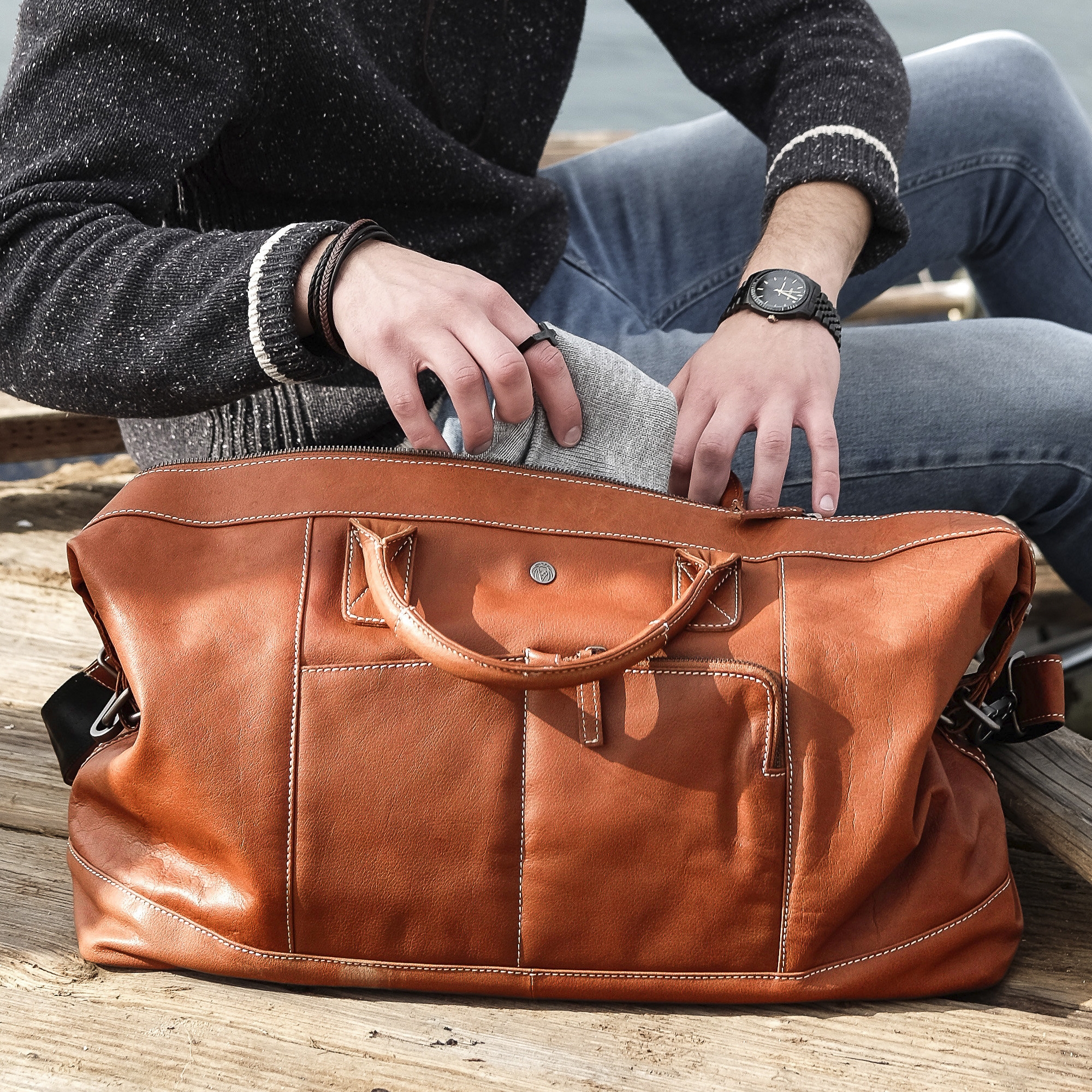 Oxford Classic Tan Duffel Leather Bag - 11