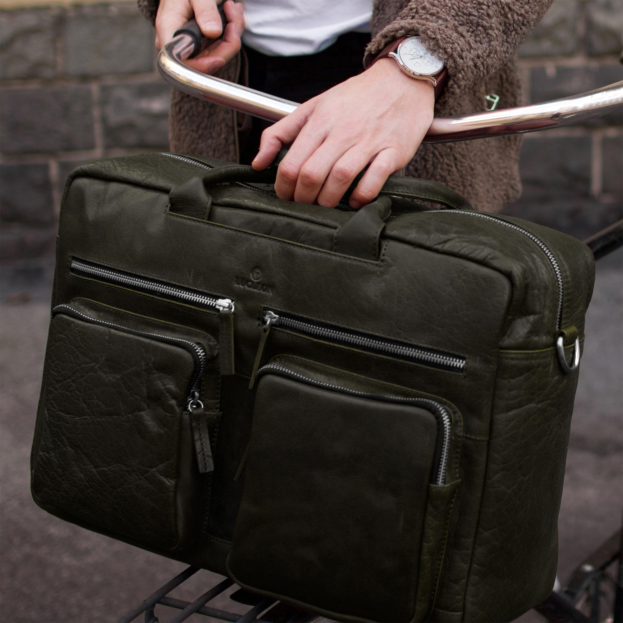 Bolsa de viaje de cuero verde oliva Combi Montreal - 15