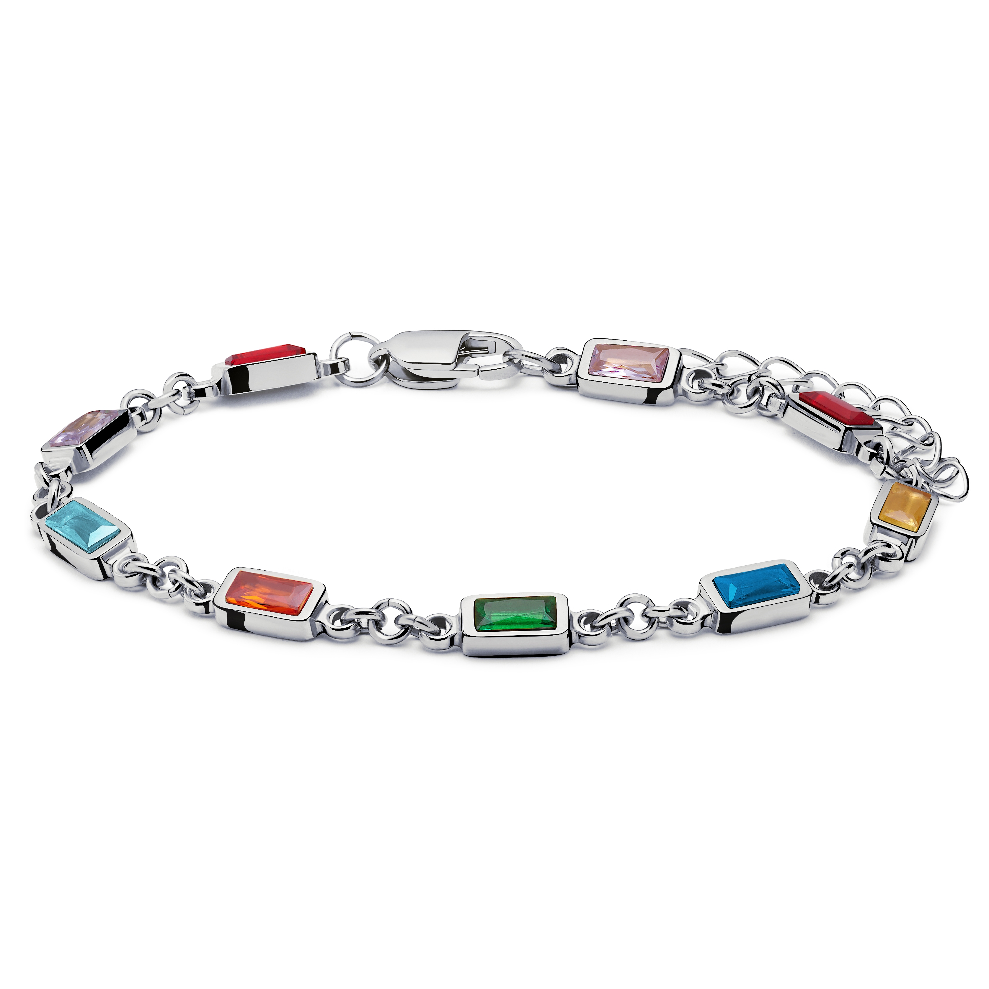Prism | Multi-Colored Silver-Tone Crystal Glass Gemstone Bracelet