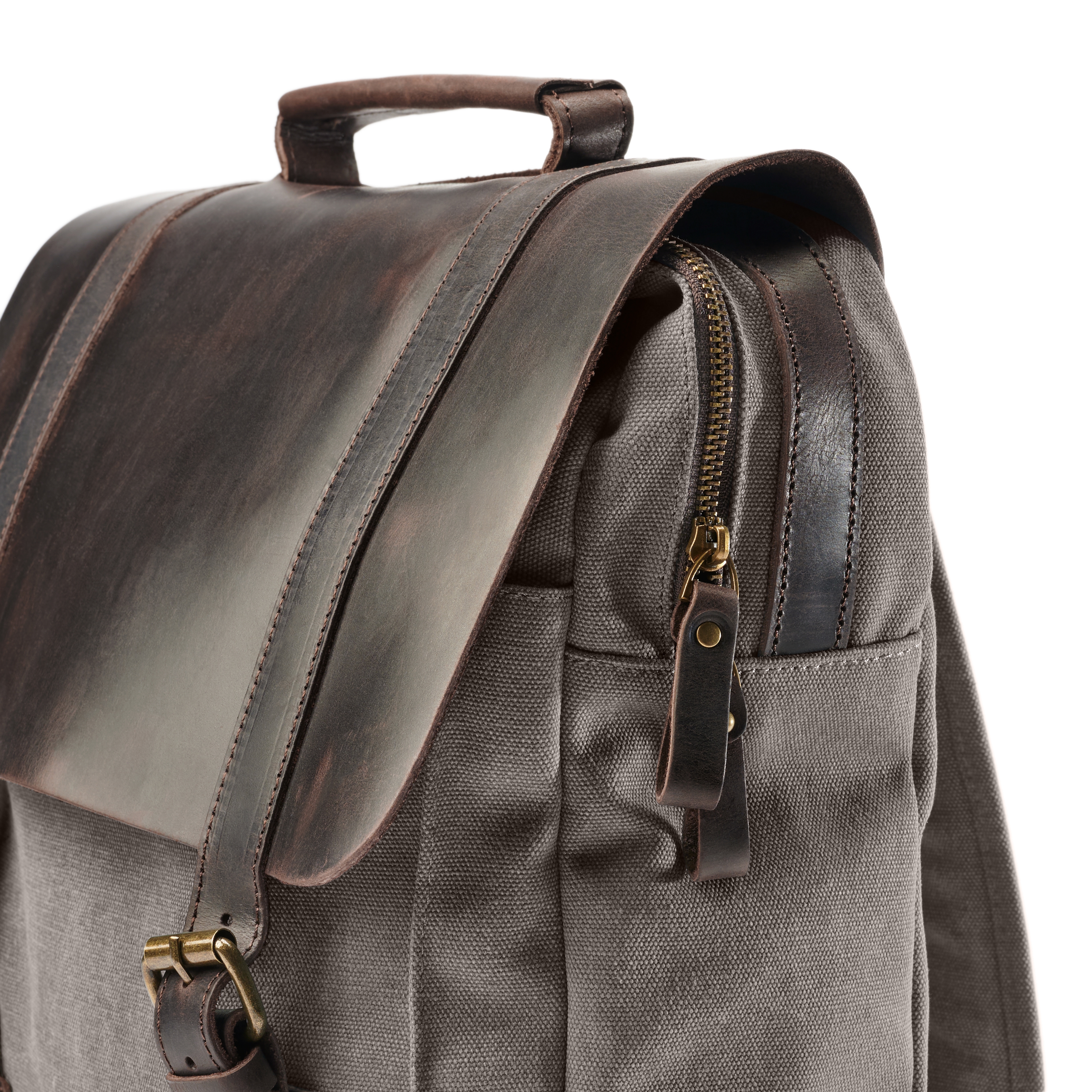 Rucsac vintage din pânză canvas gri cărbune și piele maro închis - 8