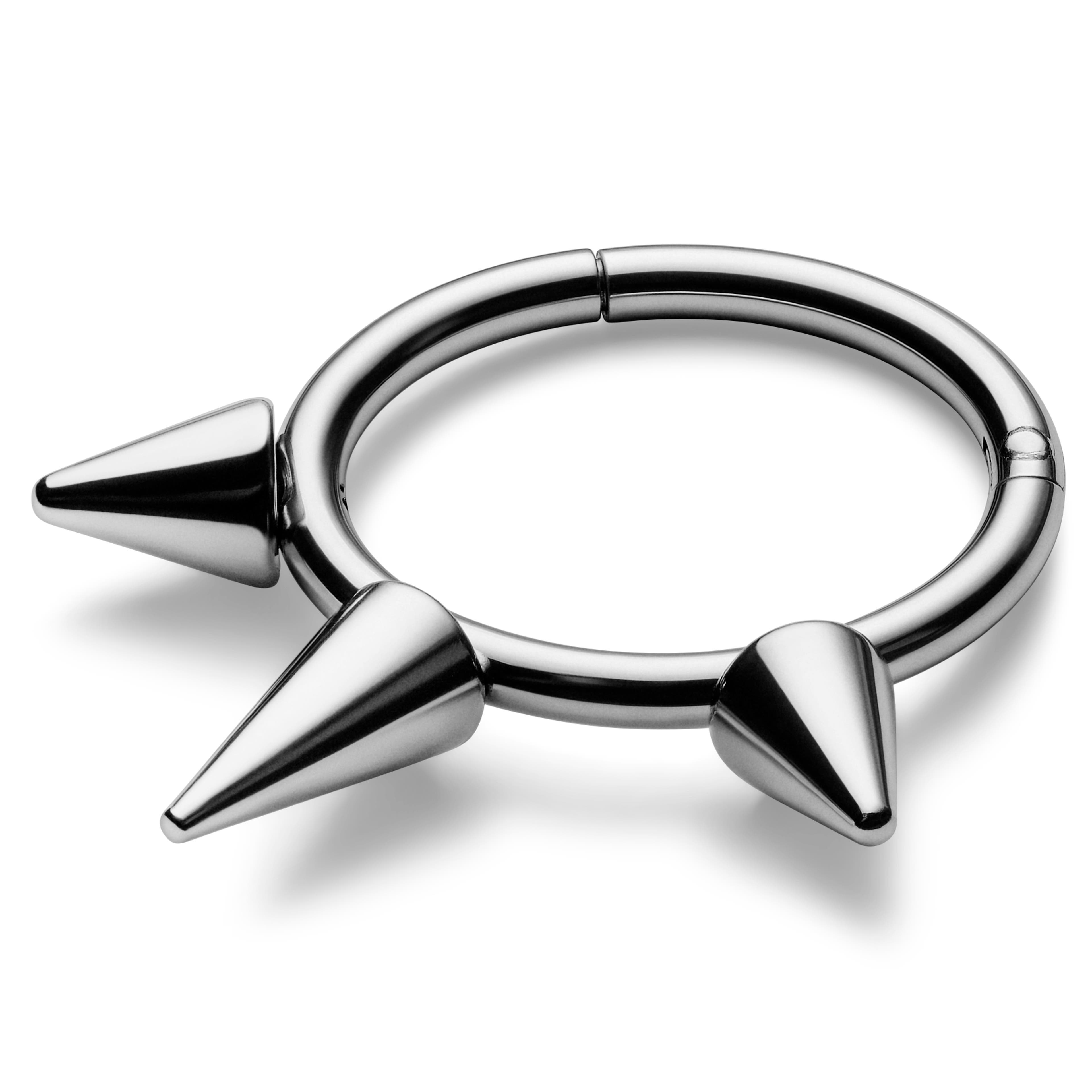 10 mm Silberfarbener Piercing-Ring aus Chirurgenstahl mit Stacheln