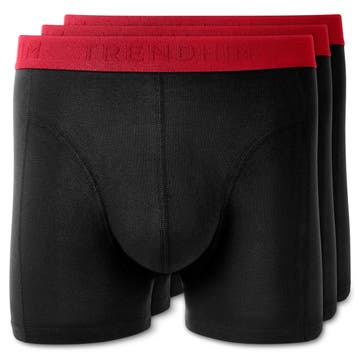 FlexFeel | Pack de 3 calzoncillos bóxer de algodón negro con cinturilla roja FlexFeel | Pack de 3 calzoncillos bóxer de algodón negro con cinturilla roja