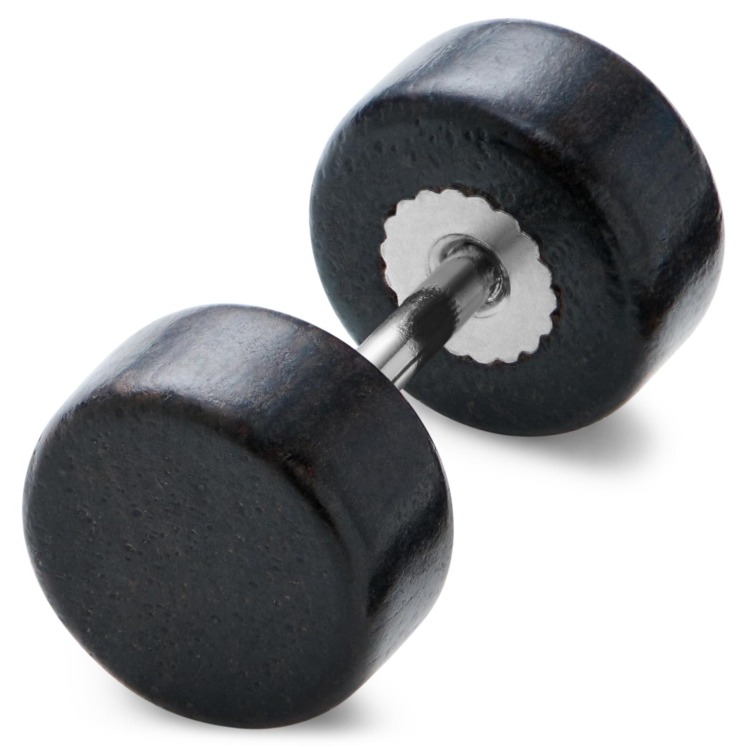 Satago | Orecchino a bottone finto plug dilatatore da 8 mm in acciaio inossidabile e legno di quercia scuro Satago | Orecchino a bottone finto plug dilatatore da 8 mm in acciaio inossidabile e legno di quercia scuro