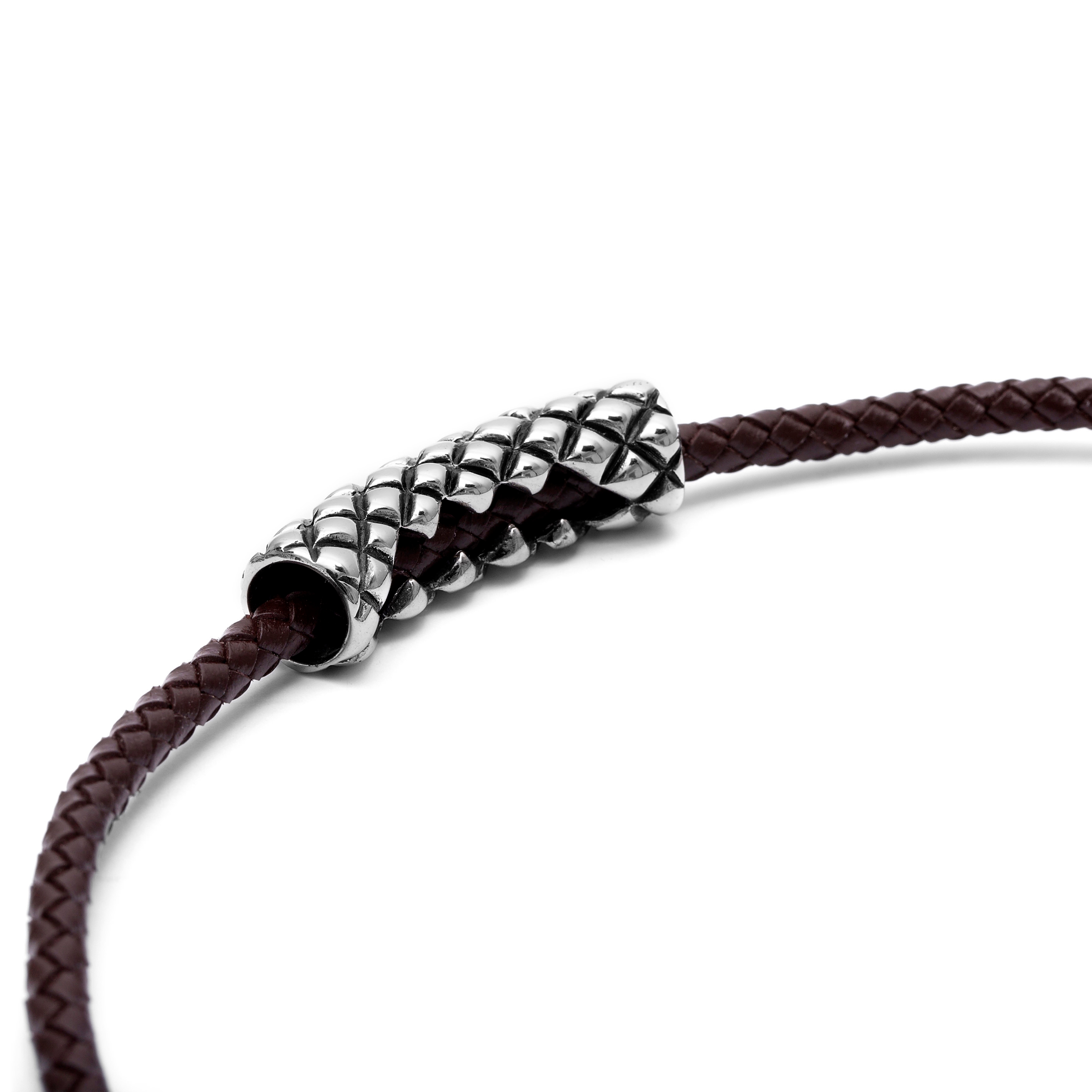 Criss Cross Brown Leather Necklace - 4