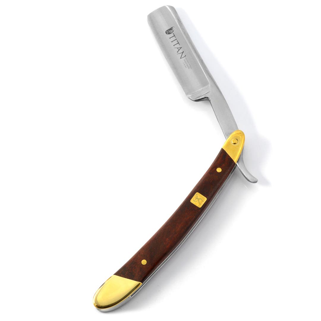 Red Oak & Gold-Tone Straight Razor 13/16