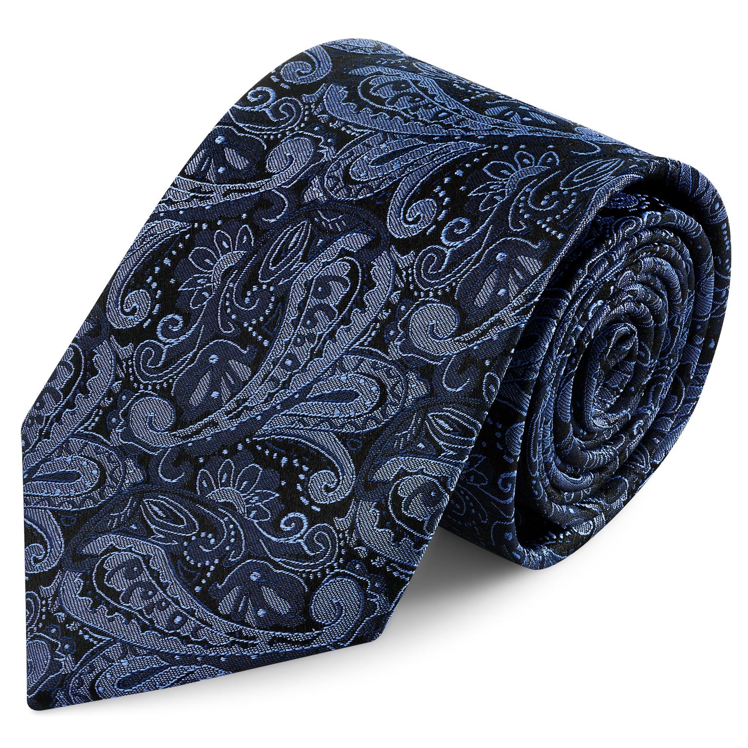 Tmavě a světle modrá hedvábná kravata se vzorem paisley | 8 cm Tmavě a světle modrá hedvábná kravata se vzorem paisley | 8 cm
