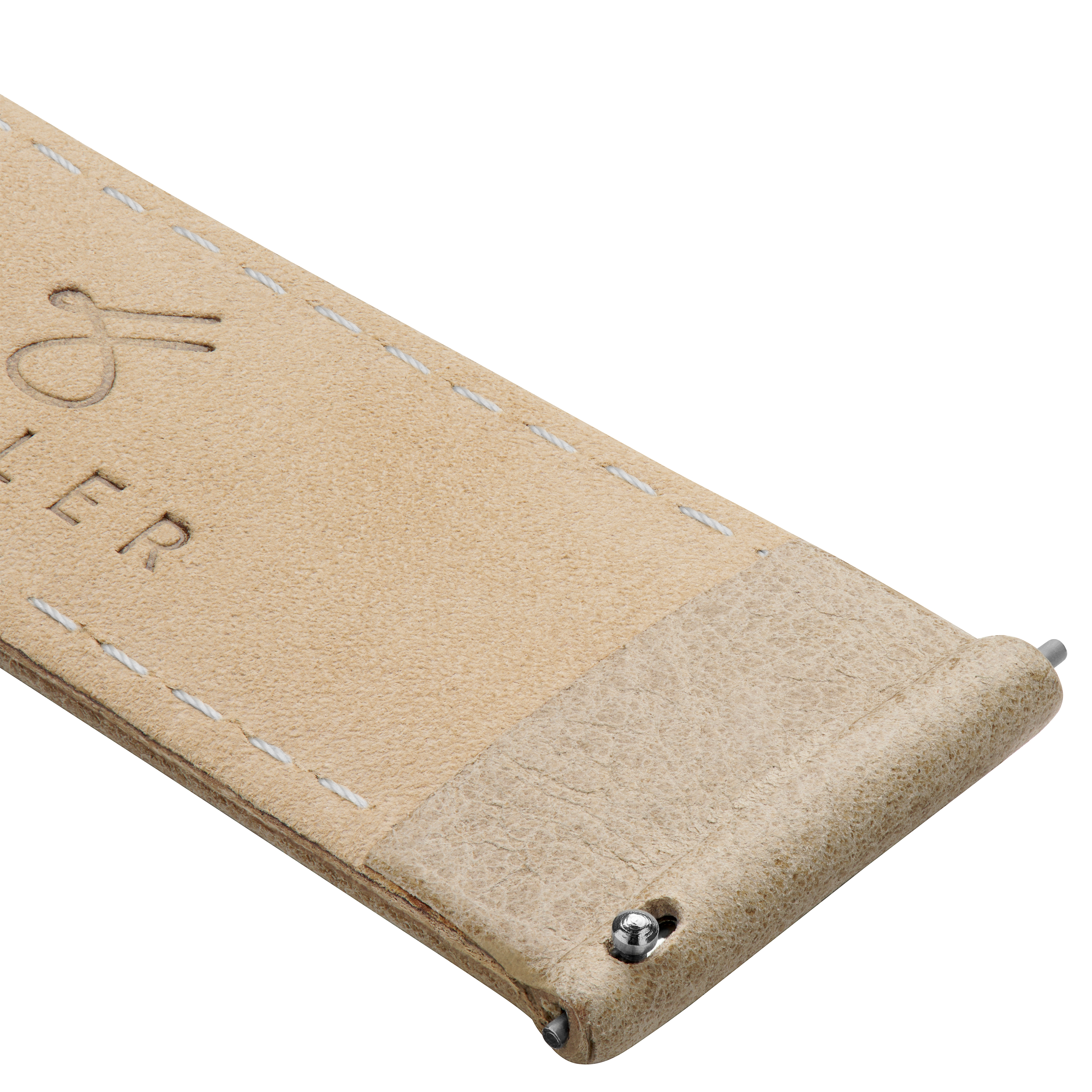 Beige 22 mm Leather Watch Strap With White Stitching - 4