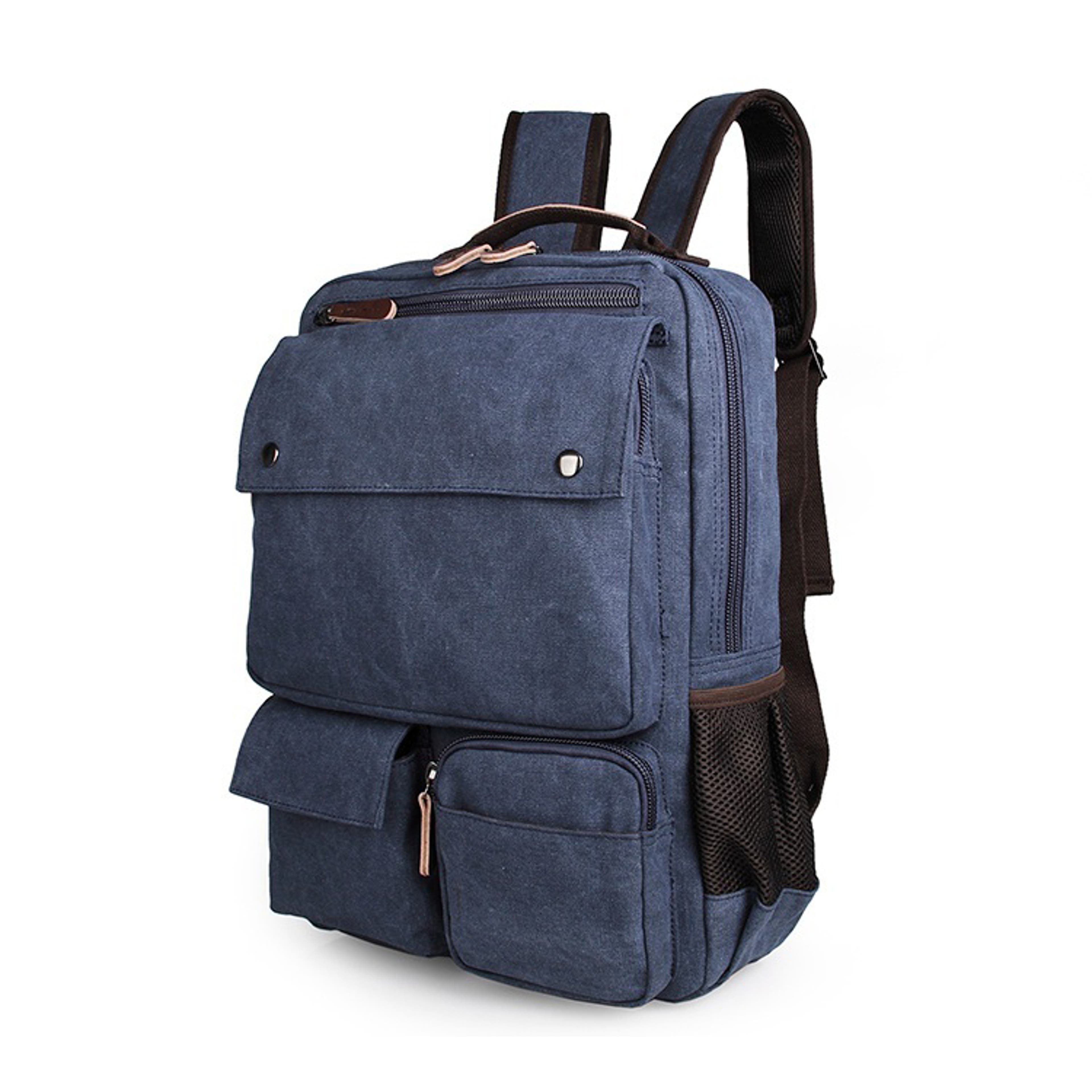 Compact Denim Blue Canvas Backpack