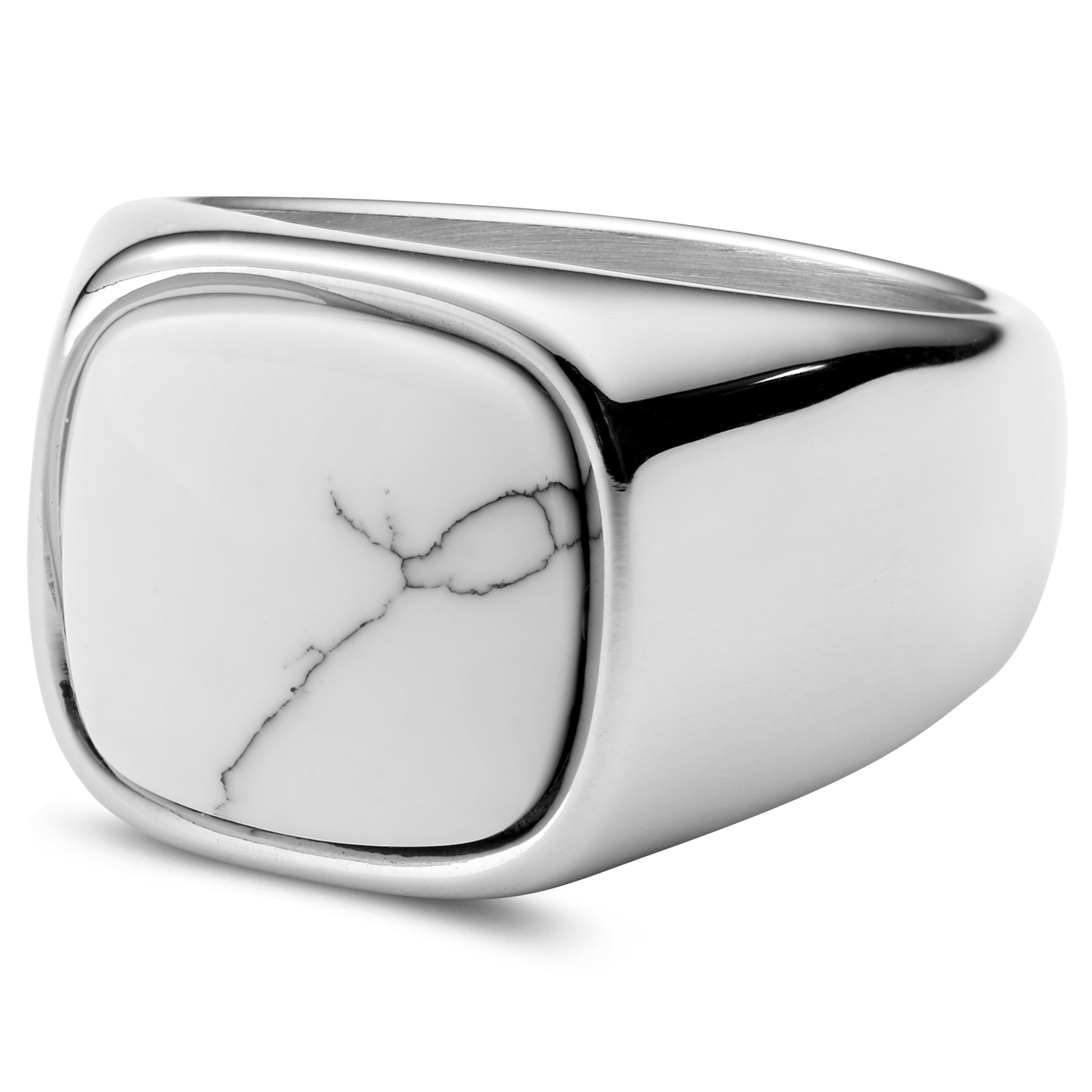 Aras | Pečetní prsten na malíček stříbrné barvy s howlitem  