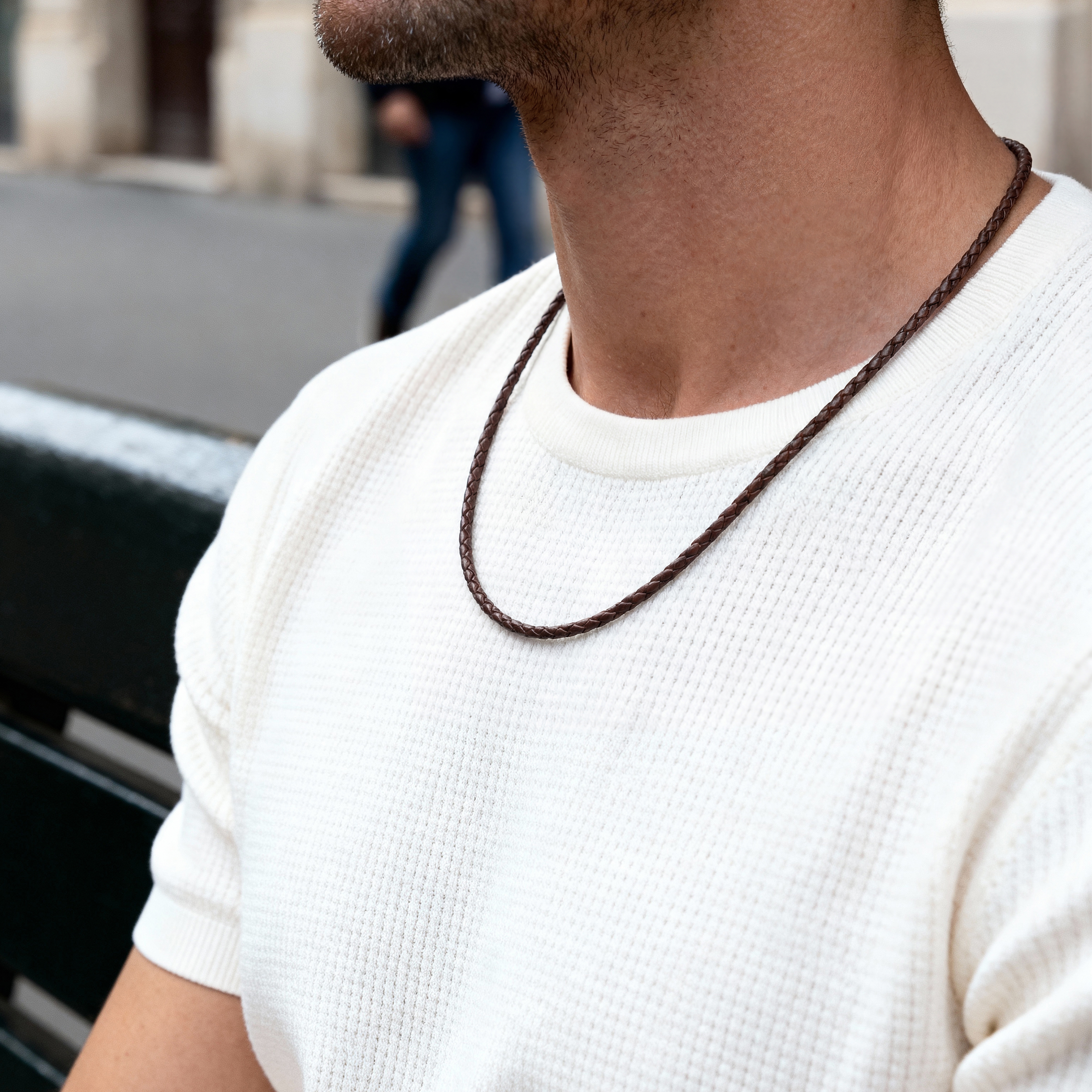 Tenvis | Collar de cuero marrón de 3 mm  - 2