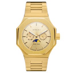 Mace | Gold-Tone Moonphase Watch With Gold-Tone Dial