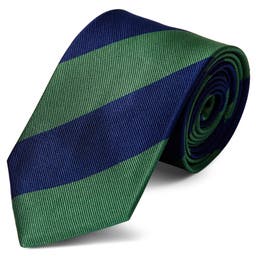 Копринена вратовръзка на зелени и тъмносини райета 8 см