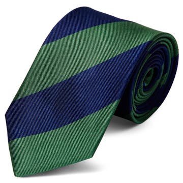 Zelená a námořnická modrá pruhovaná hedvábná 8cm kravata