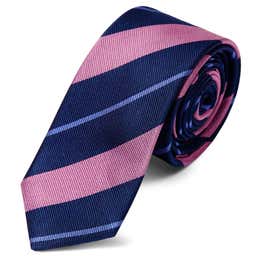 Cravate en soie à rayures bleues et rose 6 cm