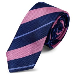 Pink & Pastel Blue Stripe Navy Silk 6cm Tie