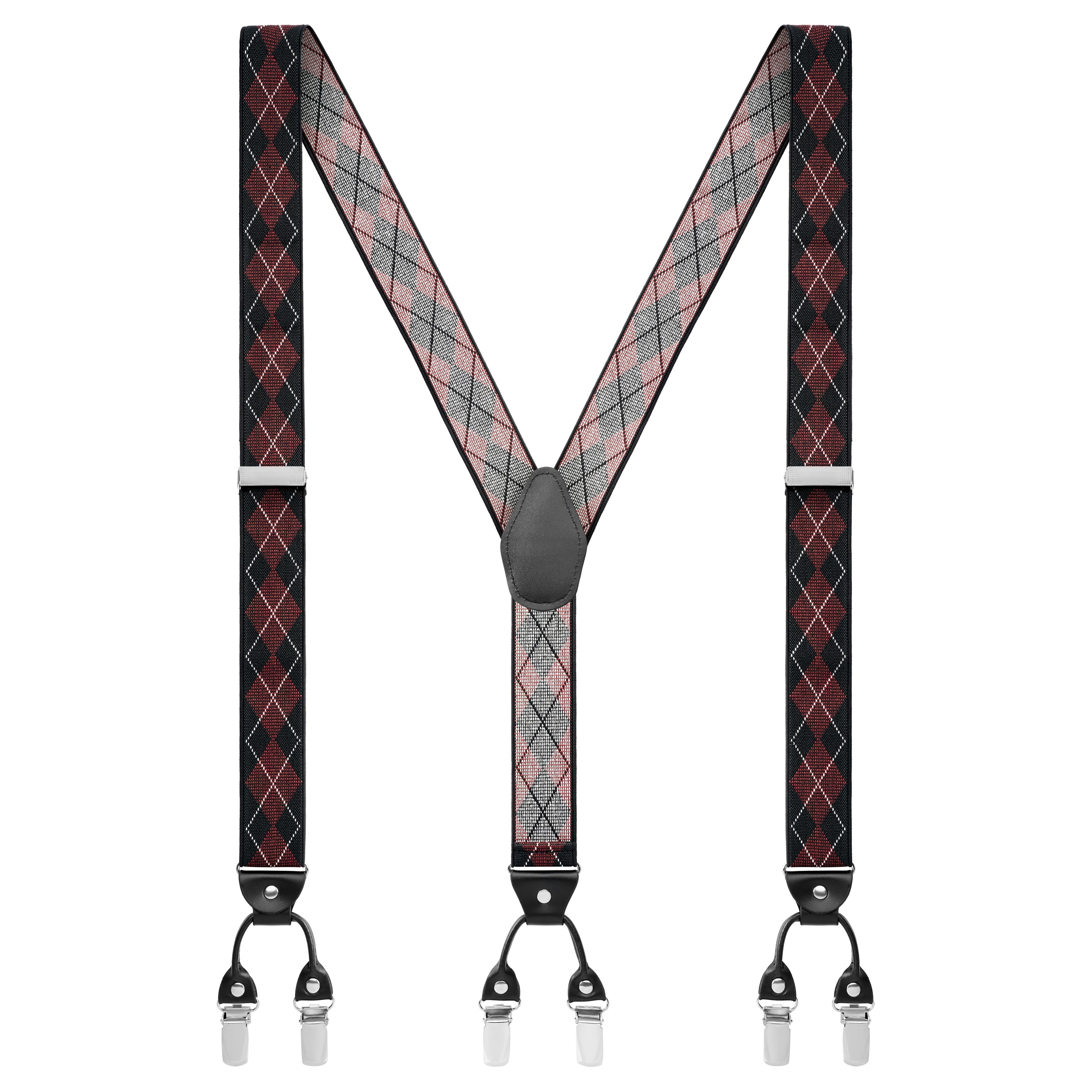 Vexel | Burgundy Large Diamond-Patterned Suspenders