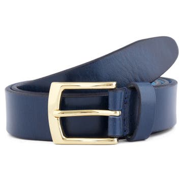 Cinturón de piel clásico azul y dorado