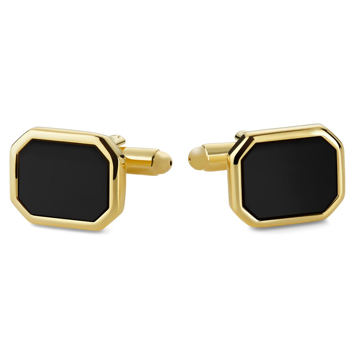 Octagonal Gold-Tone Cufflinks with Onyx inlay In stock! Trendhim