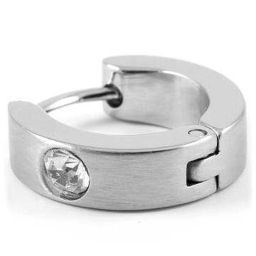 Silver-Tone Stainless Steel & Zirconia Hoop Earring