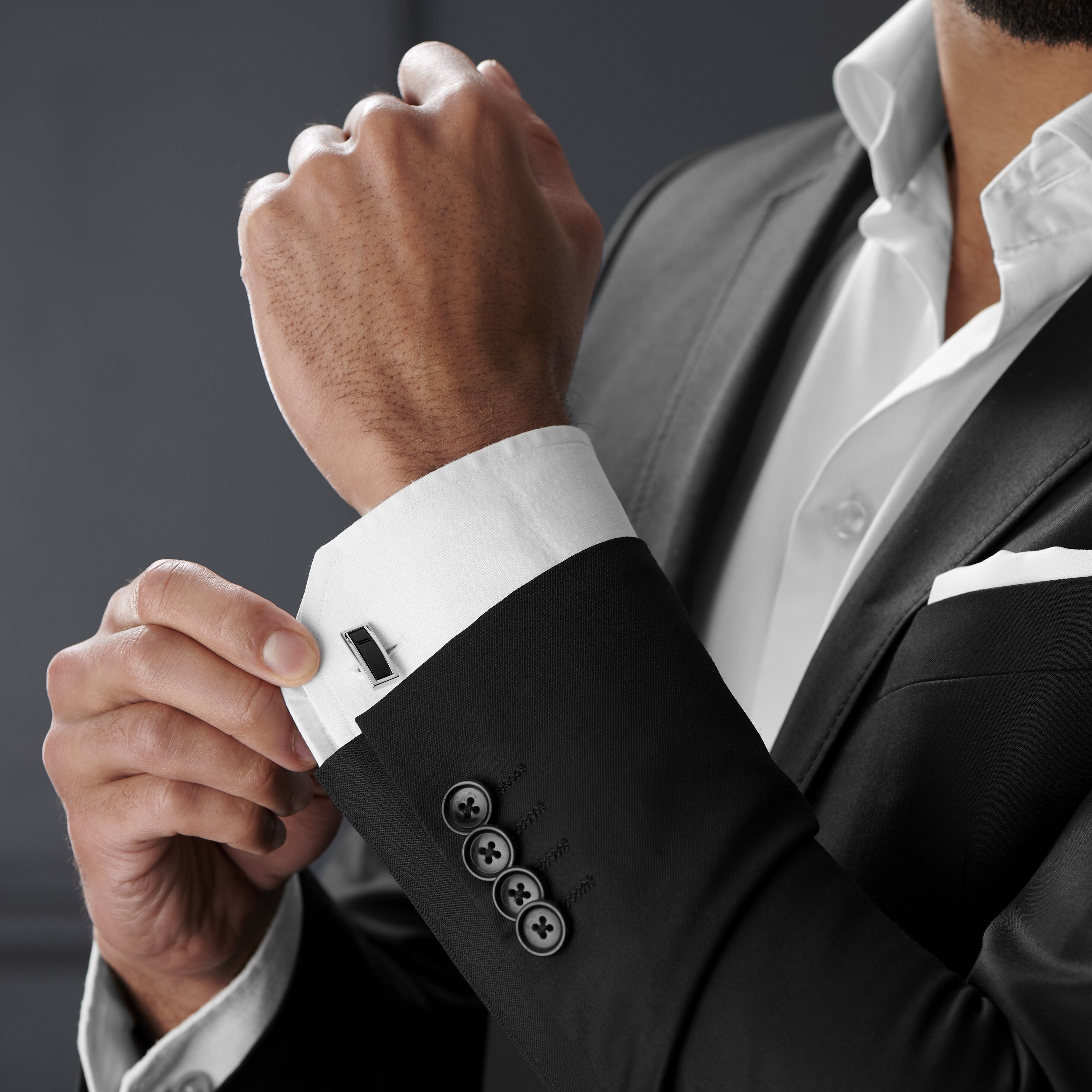 Zwarte &amp; Zilverkleurige Langwerpige Manchetknopen  - 3